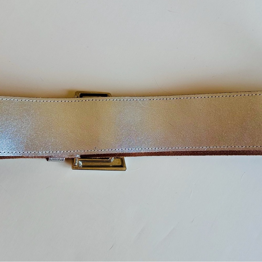 Genuine Leather Metallic Silver Belt Cary Kraft M/L - Picture 5 of 6